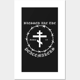 Blessed Are The Peacemakers Matthew 5:9 Orthodox Cross Barbed Wire Punk Pocket Posters and Art